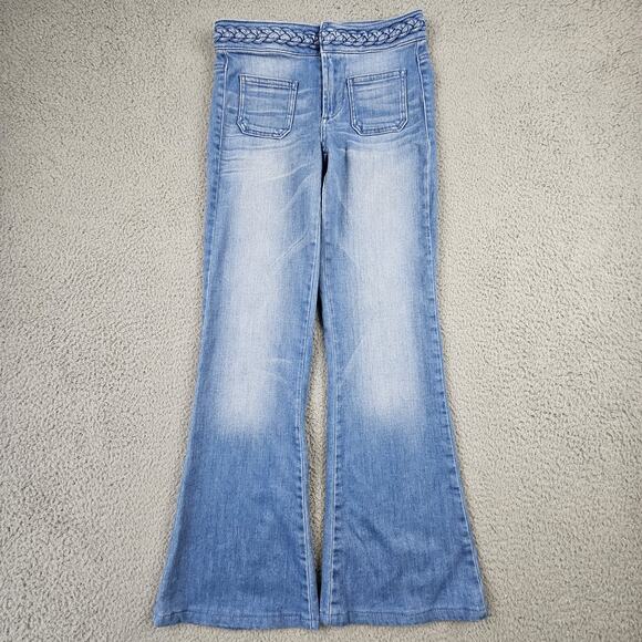 Guess Jeans Womens 23 Flare Braided Waistband Boho Stretch Denim Pants - Picture 2 of 9